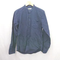 ◇ ⊂ nano universe ナノユニバース スタンドカラー 長袖 シャツブラウス カットソー サイズS～M ネイビー系 レディース E  【1506190002071】