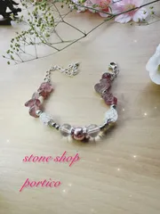 【パワーストーンブレスレット】 ストロベリークォーツ♦︎さざれ石♦︎アジャスター付No.23