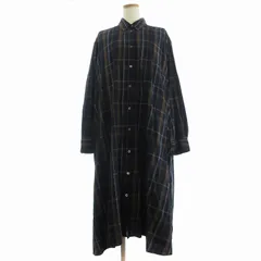 スピック&スパン Spick&Span シャツ ワンピース 膝丈 チェック柄 前開き F 紺 ネイビー 茶 ブラウン