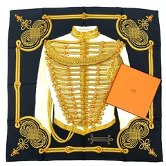 極美品 HERMES エルメス カレ90 スカーフ シルクスカーフ BRANDEBOURGS ブランデンブルグ ブラックｘゴールド
