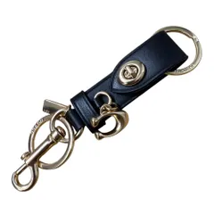 美品 COACH コーチ トリガー スナップ バッグ チャーム レザー キーホルダー キーリング CR727 ブラック×ゴールド金具 レディース 古着 中古 USED