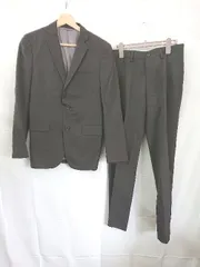 ◇ ⊇ JUNMEN ジュンメン 総裏地 ピンストライプ シングル パンツ スーツ 上下 サイズS ブラック ブラウン系 メンズ E  【1507010013420】