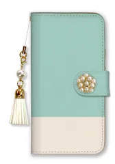 Google Pixel 5a (5G) ケース 手帳型 グーグルピクセル5a(5G) スマホケース パール デコ付き ストラップ付 バイカラー 無地 ツートン シンプル かわいい おしゃれ 水色 ピンク パステルカラー カラー08