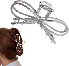 Liebendo バンスクリップ ヘアクロー ヘアクリップ しっかり おしゃれ かわいい メタル リボン まとめ髪 オフィス 韓国風 レディース ヘアアクセ(シルバー)