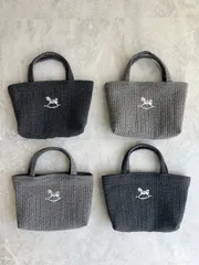 ヌビバッグ　木馬刺繍　ミニバッグ　ハンドバッグ　グレー　お出かけ　サブバッグ　パールバッグ
