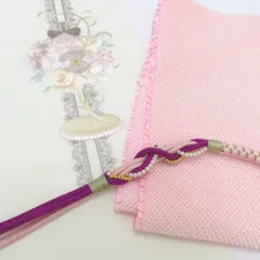 刺繍半衿 帯締め 絞り帯揚げ 3点セット ピンク系 花×リボン×レース シルエリー 新合繊 ポリエステル 半襟 振袖 礼装 成人式 卒業式 日本製