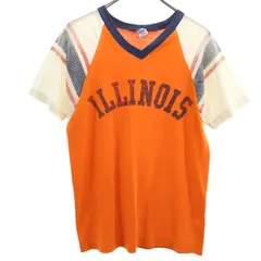 Champion チャンピオン 70s ヴィンテージ USA製 バータグ 半袖 Vネック フットボール Tシャツ L オレンジ シングルステッチ メンズ 古着