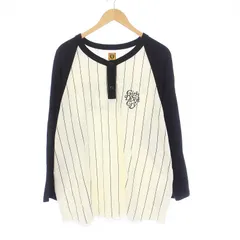 ヒューマンメイド HUMAN MADE Girls Don't Cry Baseball Tee Tシャツ カットソー 長袖 ヘンリーネック ロゴ ストライプ XL 白 黒 ホワイト ブラック /KH