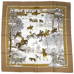 エルメス　シルク　87cm スカーフ　ブルー　FEUX DE L'HIVER エルメス シルク 87cm スカーフ ブルー FEUX DE L'HIVER