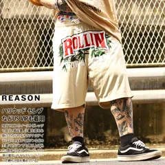 × Cheech & Chong ハーフパンツ バスパン 半ズボン 短パン メンズ カーキ 大きいサイズ チーチ&チョン チーチョン 限定 コラボ リーズン ジャージ 大麻 ビッグシルエット スポーツ b系 ヒップホップ ファッション ブランド RSP116