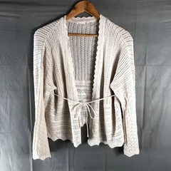  ジーユー GU カーディガン ニット 長袖 網目模様 紐付き 綿 ベージュ Lサイズ 2025072200101