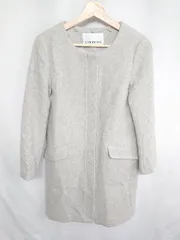 ■ NATURAL BEAUTY BASIC 長袖 ノーカラーコート サイズS ライトグレー レディース E  【1407180017306】