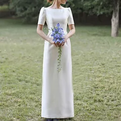 【新品 未使用】2026新作 ウエディングドレス 二次会 花嫁 前撮り ウェディングドレス 半袖  ロングドレス タイト 結婚式 エレガント 白 シンプル リゾート ワンピース 韓国風 