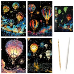 新品 METBOU スクラッチアート 大人 4枚セット 夜光 スクラッチ アート 簡単 削るだけで スクラッチアートペン付き ストレス解消 プレゼント インテリア 絵