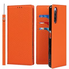 カバー 耐衝撃 au 第3世代 ソニー SoftBank lite III III 10 カード収納 10 Xperia Xperia スタンド機能 SONY so-52b docomo A102SO レザー sog04 ストラップ 本革 手帳型 -オレンジ 