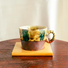 【風の跡 釉の流れに 映る緑】𖣔 オリジナル食器鉢・コースター付き・プランター 𖣔 イエロー・グリーン・2.5号・小型【美品 1点限り セット売り デスク テーブル 卓上 観葉 多肉 植物 黄 緑 植木 鉢 ハンドメイド 陶器 磁器 インテリア】