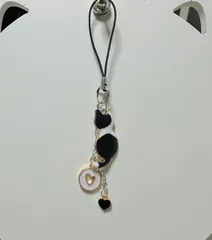 黒白猫 ケータイストラップ ♡ハート（白、黒）