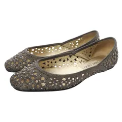 ジミーチュウ ラインストーン 装飾カットアウト フラットパンプス 37.5 24.5cm グレー