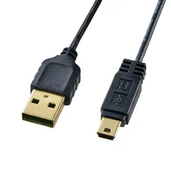 サンワサプライ　取り回しやすいミニUSB2.0極細ケーブル。細さ2.5mm・ブラック・1m。 KU-SLAMB510BKK 極細ミニUSBケーブル（ミニBタイプ・ブラック・1m）新品　W0150F