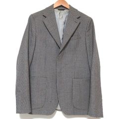 良品 FENDI フェンディ 2018年モデル チェック柄 比翼 シングル テーラードジャケット 44サイズ グレー系 メンズ 古着 中古 USED