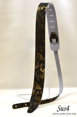 国内生産 ハンドメイド 本革　ギターストラップ(Genuine Leather Guitar Strap)　ブラックゴールド