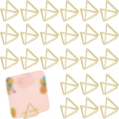 新品 メモクリップ ホルダー カードスタンド 金属三角クリップ 文房具カード 立て 写真 名刺 便箋 文具 事務 結婚式パーティー用 メタルメモホルダー誕生日 24枚セット (ゴールド)