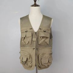 OUTDOOR　ベスト　フィッシングベスト　メッシュ　登山　釣り　ベージュ　アウトドア