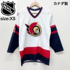 US古着 カナダ製 NHL オタワ・セネターズ Ottawa Senators メッシュ ホッケージャージ 長袖 チームロゴ ワッペン メンズ XS ホワイト×ブラック×レッド