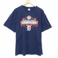 XL/古着 半袖 Tシャツ メンズ MLB デトロイトタイガース ワールドシリーズ コットン クルーネック 紺 ネイビー メジャーリーグ ベースボー