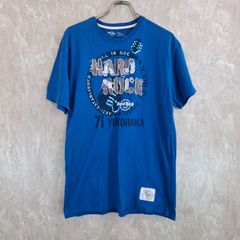 Hard Rock Cafe ハードロックカフェ ブランドロゴ プリント ワッペン 横浜 ブルー　青 M Tシャツ