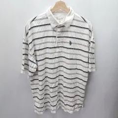 ◇ U.S. POLO ASSN. ユーエスポロアッスン ボーダー柄 半袖 ポロシャツ サイズM ホワイト メンズ E  【1406180074098】