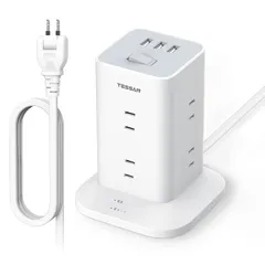 電源タップ タワー mini型 延長コード 3m usb 8個AC コンセント 3USBポート付き 180°スイングプラグ TESSAN oaタップ 蛸足コンセント タコ足配線 マルチタップ テーブルタップ 雷ガード 1