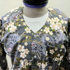 鯉口（こいくち）ダボシャツ　 桜と龍　グレー　festival clothes   　大（L)　特大（LL)