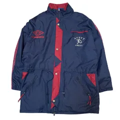 90s アンブロ UMBRO ベンチコート Lサイズ アウター スポーツウェア 刺繍 ロゴ 90年代 ネイビー 赤 レッド 古着 X051