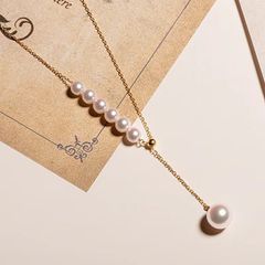 18金パールネックレス 淡水パール　Y字　K18ゴールド真珠レディースネックレス結婚記念　ハンドメイドアクセサリー 6+1