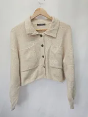 ◇ ⊇ w closet ダブルクローゼット 襟付き ショート丈 長袖 ニット カーディガン サイズF ライトベージュ系 レディース E  【1411070013613】