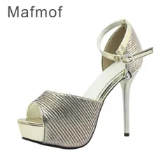 Mafmof マフモフ 150 ゴールド レディース サンダル セパレート ピンヒール ハイヒール ストラップ 靴のサムネイル