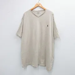 XL/古着 ラルフローレン 半袖 ブランド Tシャツ メンズ ワンポイントロゴ 大きいサイズ ロング丈 Vネック ベージュ カーキ 霜降り 25sep01 