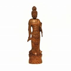4F 味のある木彫 観音菩薩像 聖観音 仏像 彫刻 一木造り インテリア
