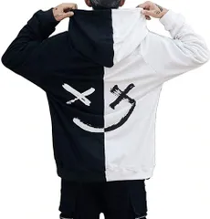 [アスペルシオ] フード付き 長袖 パーカー トレーナー メンズ スポーツ ヒップホップ 裏起毛 裏きもう ナガソデ 長そで 袖あり ソデアリ ジャケット ジャケ アウター フードつき フード フード付 フーディー ポケット 付 [ホワイトブラック] [XL]