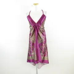 フォーエバー21 FOREVER21 ホルターネックワンピース アシメ チュニック ミニ 総柄 紫 L *A525