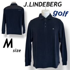 J.LINDEBERG ジェイリンドバーグ メンズ ゴルフウェア M 長袖ポロシャツ 刺繍ロゴ 日本製 ネイビー系 (D015)★