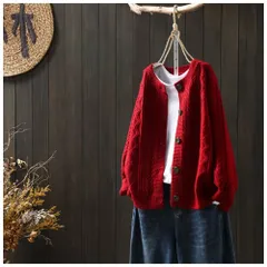 ☆ レッド ☆ カーディガン ニットカーディガン ニットカーディガン レディース セーター ニット カーディガン ニットセーター 長袖 トップス 羽織り 羽織 アウター 前開け カジュアル おしゃれ かわいい 暖かい あたたかい ルーズツイスト シンプル 無地