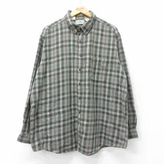 XL/古着 エルエルビーン LLBEAN 長袖 フランネル シャツ メンズ 90s 大きいサイズ コットン ボタンダウン 濃緑他 グリーン チェック 25aug2
