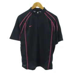 ナイキ NIKE 美品 ドライフィット DRY-FIT Tシャツ ハーフジップ スウォッシュ ロゴ プリント 半袖 XL 紺 ネイビー ピンク 0813 ●ECO