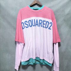 DSQUARED2 ディースクエアード LONG SLEEVED DOUBLE LAYER T-SHIRT ロゴプリント ダブルレイヤー ロングTシャツ カットソー size.M ピンク