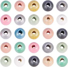 PandaHall Elite ミックス 約100個セット ウッドビーズ カラフル 丸型 ジュエリー用混合色 5～6x6～7mm