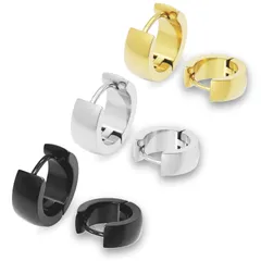 【幅5×内径9mm 色：シルバー／ブラック／ゴールド 3色セット】[Adelina Style] ピアス 球面 リングピアス レディース メンズ ステンレス フープピアス 金属アレルギー対応 男女 両耳 プレゼント