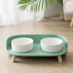 ☆ グリーン ☆ ペットフードボウル スタンドセット 陶器 ペット フードボウル スタンド セット 陶器 エサ皿 餌皿 皿 エサ入れ 餌入れ 食器 ペット用食器 食事台 ペットフードボウル ペットフードボウルスタンドセット 陶磁器 セラミック 犬 猫