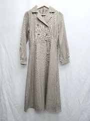 ◇ Θ　◎ SpRay PREMIUM チェック 長袖 膝下丈 ワンピース サイズM ベージュ　ブラウン系 レディース P  【1408200036079】